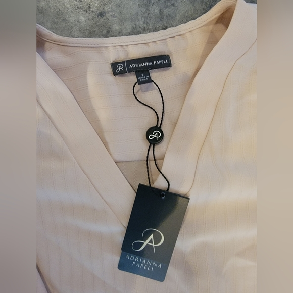 ADRIANNA PAPELL Solid Textured Stripe Long Sleeve Split Neck Tunic, Cream, Small - Picture 3 of 7